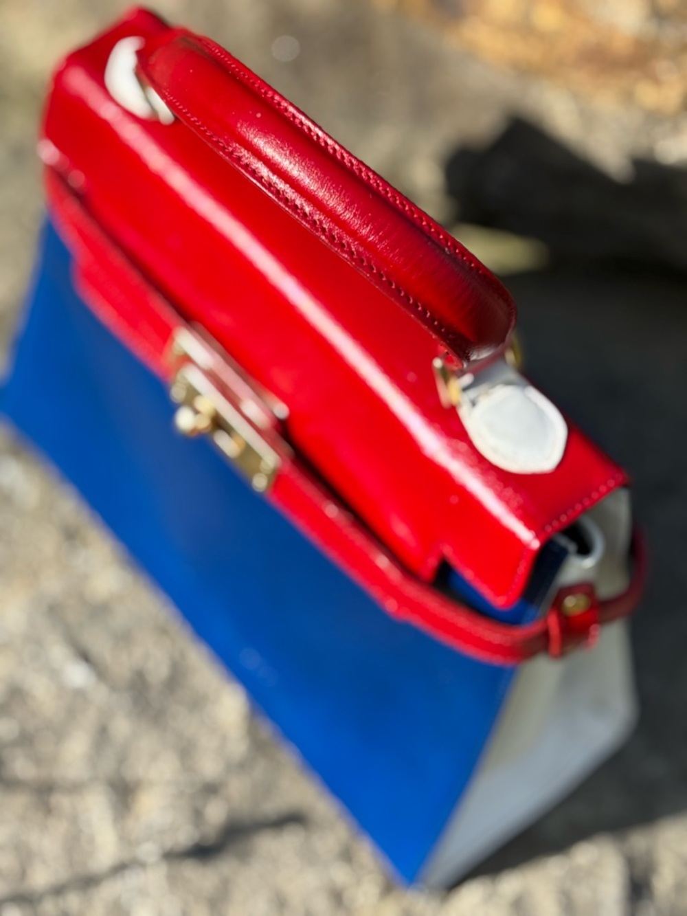 VINTAGE/ Never Used/ ITALY Classic Red White and Blue Leather Top-Handle bag.OBO - Picture 13 of 14